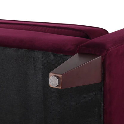 Jack Modern Tuxedo Tufted Sofa burgundy velvet with dark wood armrest by Unique Piece Furniture on Tampa Home & Garden Store
