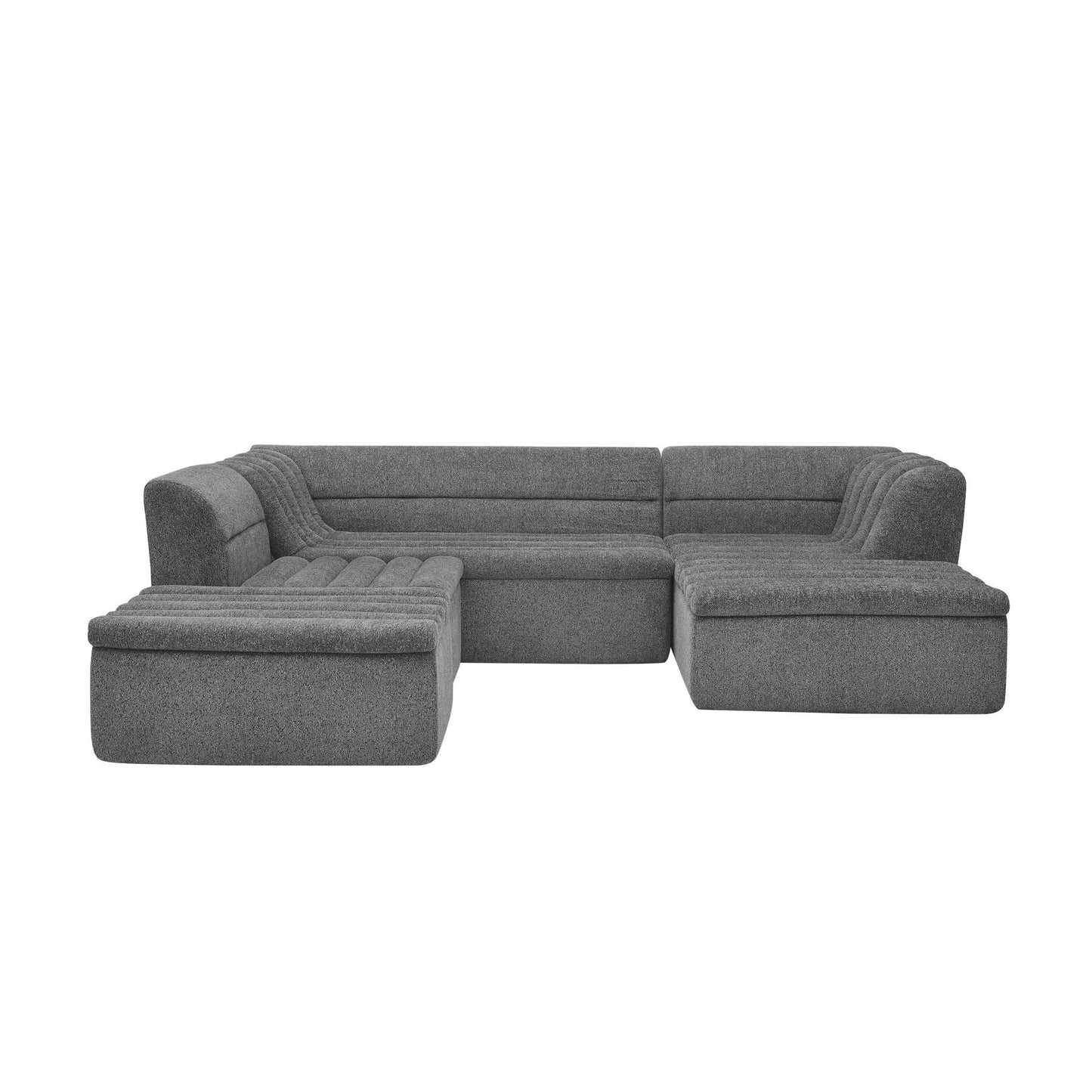 U-shaped modular sofa with chaise and ottoman gray fabric wave-armrests 2-piece set on Tampa Home & Garden Store