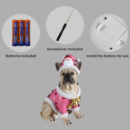 Christmas French Bulldog Statue by HouseOfZazla in pink festive coat with lights Santa hat on Tampa Home & Garden Store