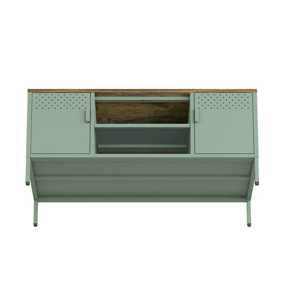 Green storage cabinet TV stand with wood top, steel frame, dual cabinets by HouseOfZazla on Tampa Home & Garden Store