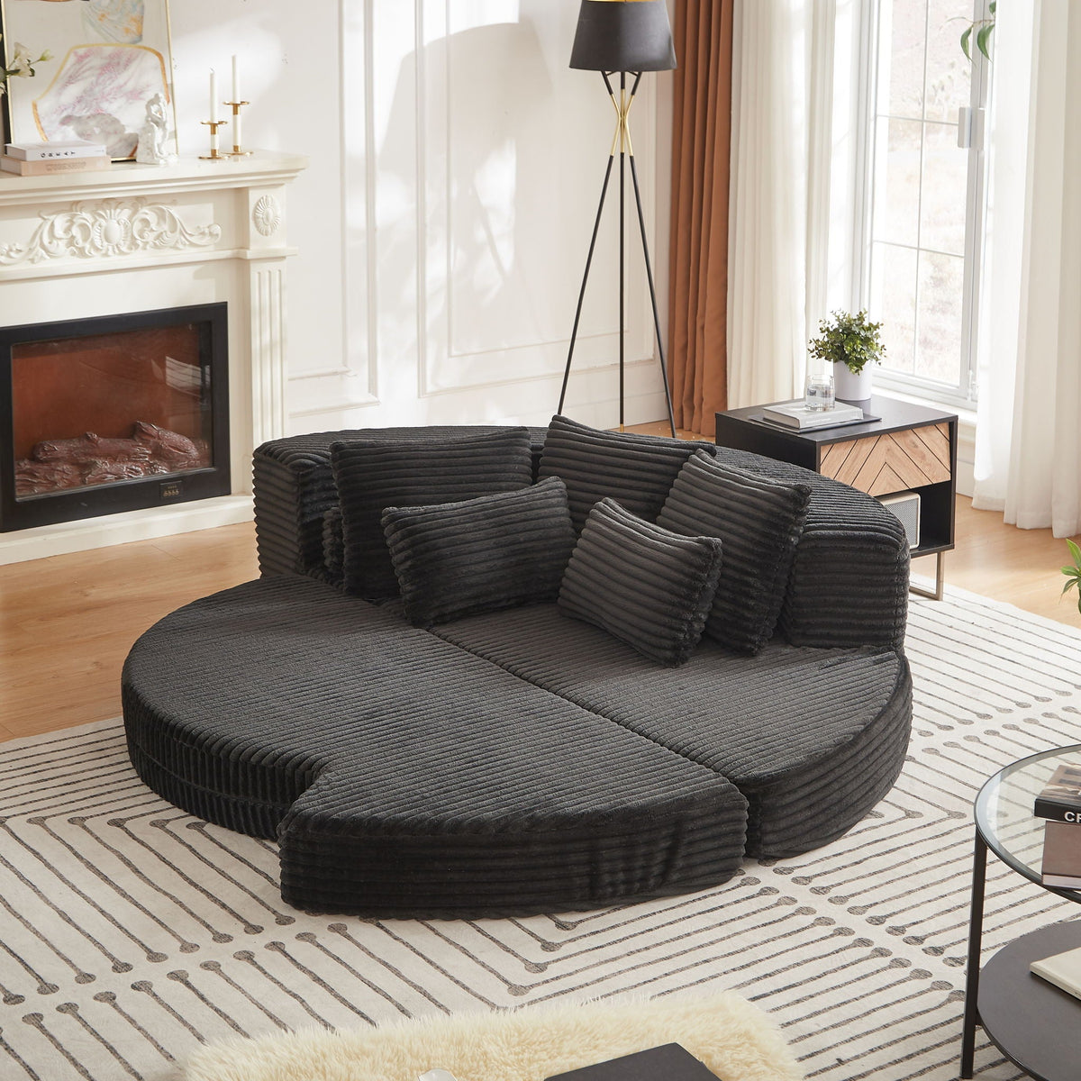 Semi Circular Corduroy Sofa Bed With Pillow