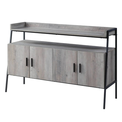 Samiya TV Stand gray wood finish with black metal frame and storage cabinets on Tampa Home & Garden Store