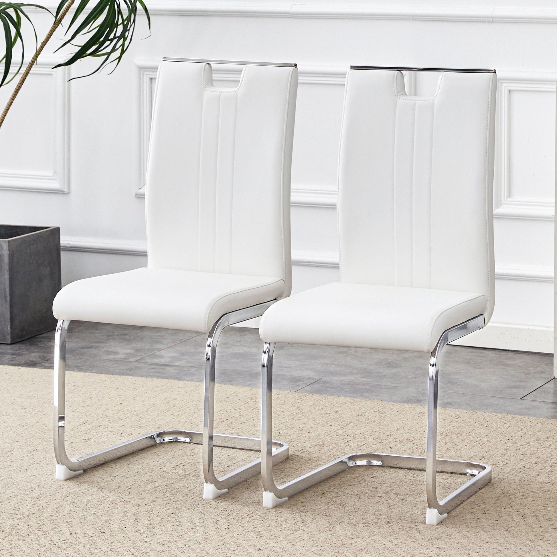 Bow Shaped Chairs set of 2 white leatherette with chrome cantilever bases ergonomic design on Tampa Home & Garden Store