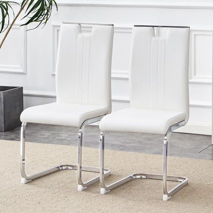 Bow Shaped Chairs set of 2 white leatherette with chrome cantilever bases ergonomic design on Tampa Home & Garden Store