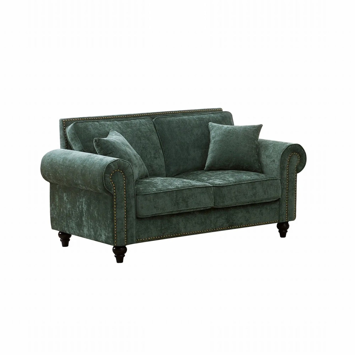 2 Seater sofa with rolled arms in teal velvet, tufted upholstery and nailhead trim Unique Piece Furniture on Tampa Home & Garden Store