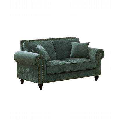 2 Seater sofa with rolled arms in teal velvet, tufted upholstery and nailhead trim Unique Piece Furniture on Tampa Home & Garden Store