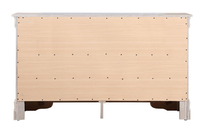 Lorana dresser bottom view with light wood panels and silver trim on Tampa Home & Garden Store