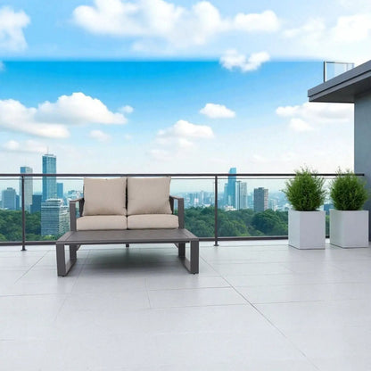 Sofa with rectangular coffee table 2-piece outdoor set beige cushions, Unique Piece Furniture on Tampa Home & Garden Store