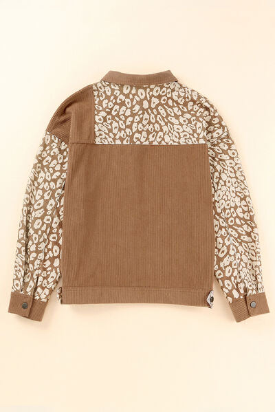Stevvex leopard print drop-shoulder jacket with brown panel and button-up cuffs on Tampa Home & Garden Store