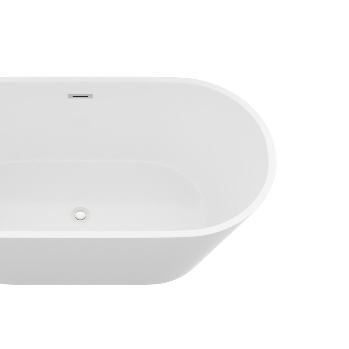 Glossy white freestanding bathtub with drain, curved edge design on Tampa Home & Garden Store