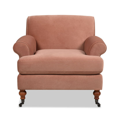 Accent Arm Chair in terracotta upholstery with caster wheels and reversible cushions on Tampa Home & Garden Store
