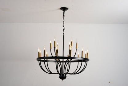 15-light black iron chandelier with gold candle sockets and hanging chain by HouseOfZazla on Tampa Home & Garden Store