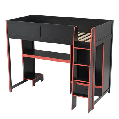 Gaming Loft Bed with Built in Desk and Wardrobe