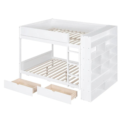 White bunk bed with 2 pull-out drawers and a built-in multi-layer cabinet with side shelves on Tampa Home & Garden Store