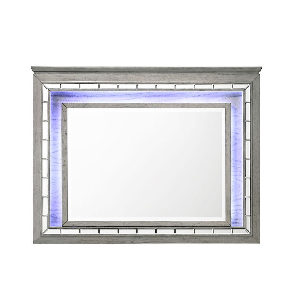 Light Gray LED Wall Mirror by HouseOfZazla, rectangular frame with purple glow along inner edge on Tampa Home & Garden Store