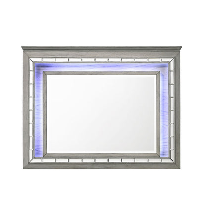 Light Gray LED Wall Mirror by HouseOfZazla, rectangular frame with purple glow along inner edge on Tampa Home & Garden Store