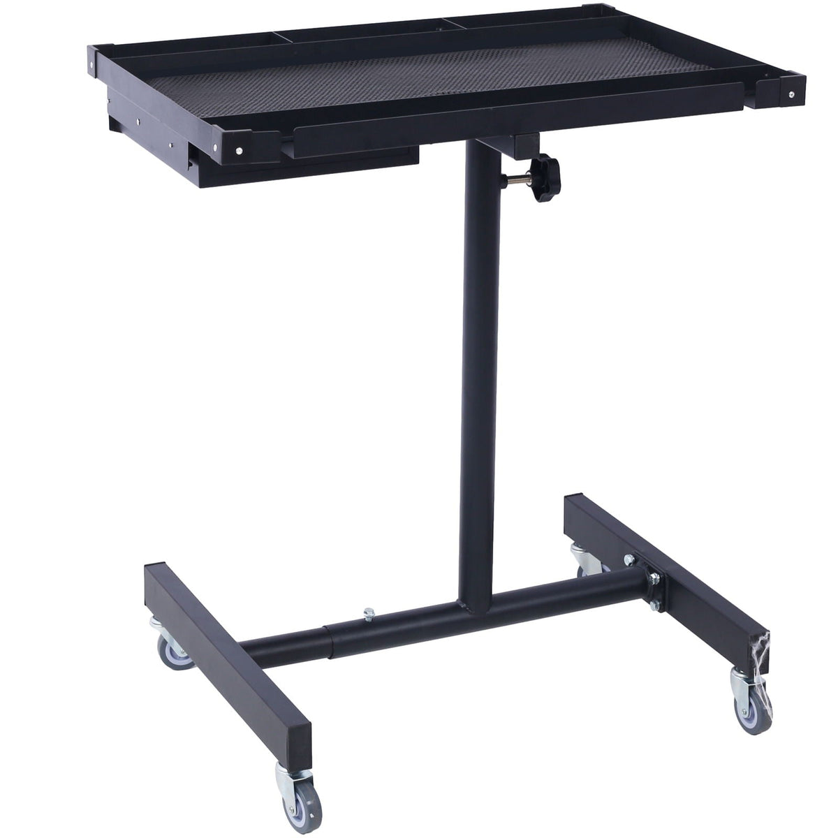 Adjustable work table with drawer, black metal frame on caster wheels on Tampa Home & Garden Store
