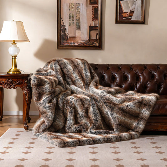 780GSM Soft Plush Fuzzy Luxury Faux Fox Fur Blanket for Sofa-Brown - Tampa Home & Garden Store