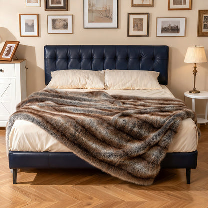 780GSM Soft Plush Fuzzy Luxury Faux Fox Fur Blanket for Sofa-Brown