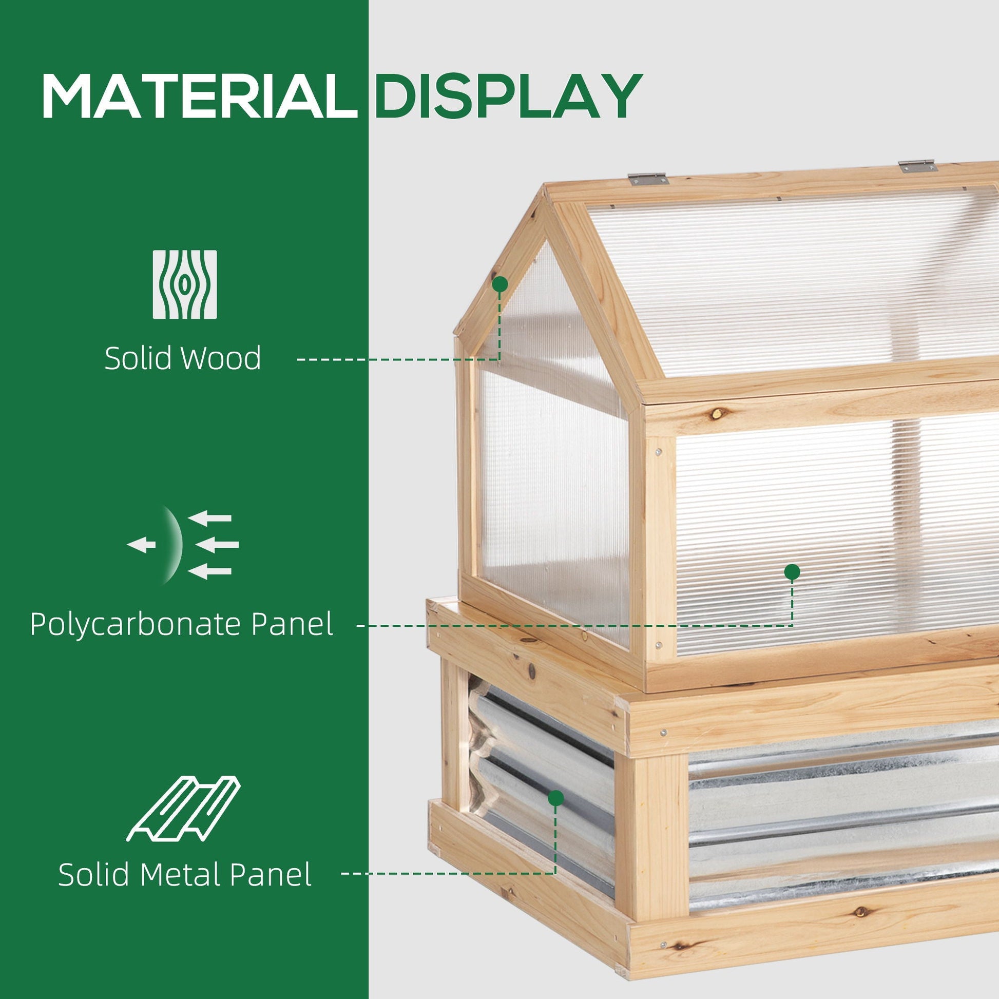 Raised wooden garden bed with polycarbonate greenhouse panels in natural finish, 48x24x32 in on Tampa Home & Garden Store