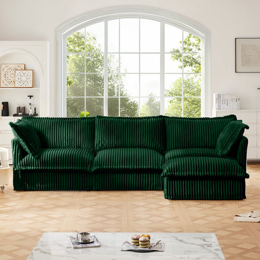 L-Shaped slipcovered sectional sofa couch in emerald green corduroy fabric on Tampa Home & Garden Store