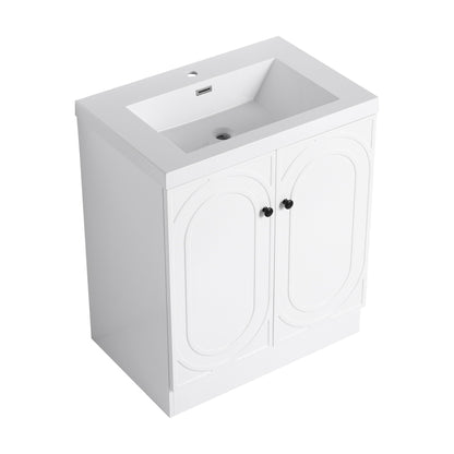 Freestanding bath vanity with resin sink, white finish, dual-door cabinet by HouseOfZazla on Tampa Home & Garden Store