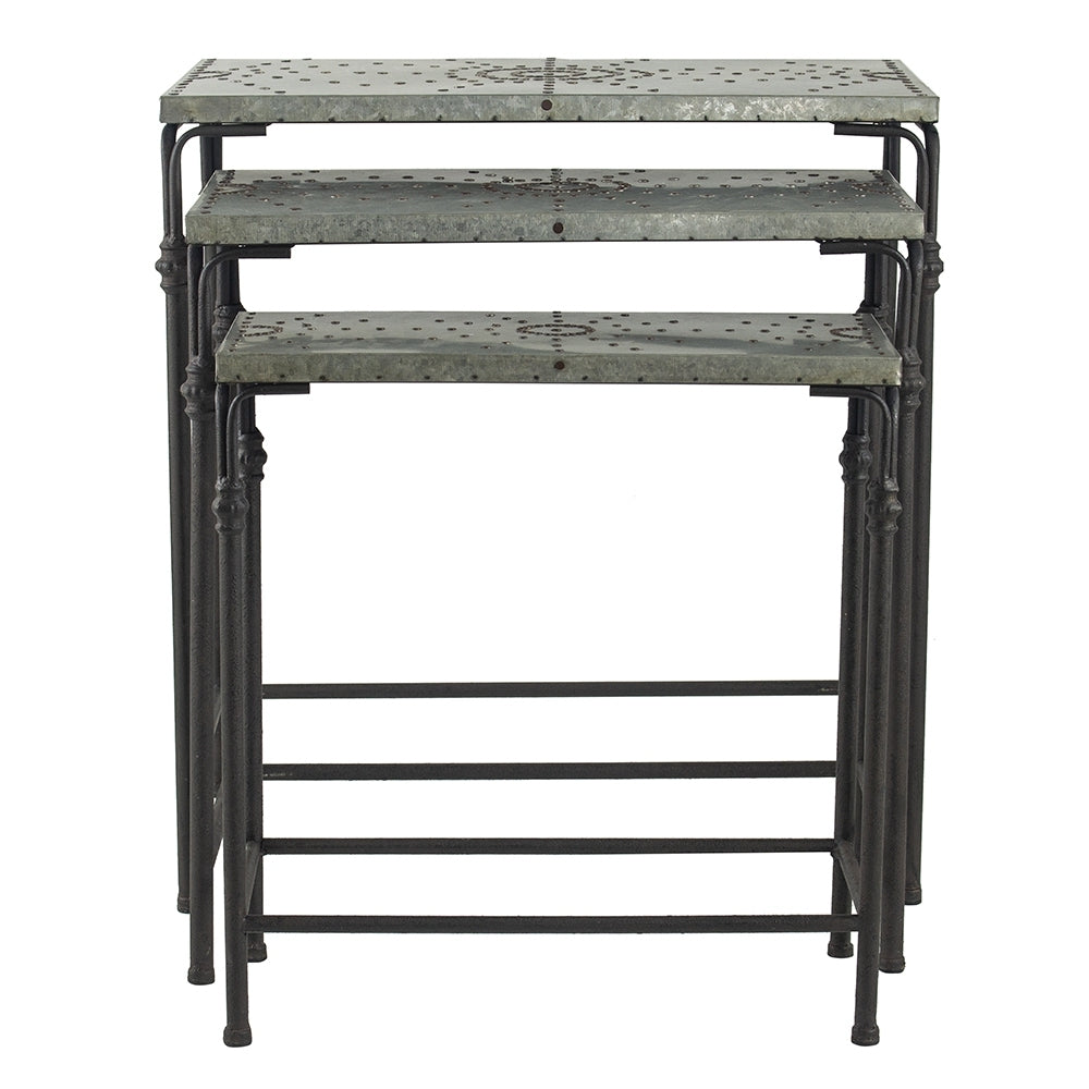 Gilbert nesting tables set of 3 with black metal frames and green metal tops by HouseOfZazla on Tampa Home & Garden Store