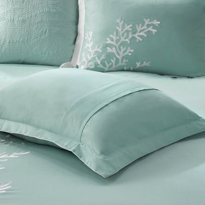 HouseOfZazla oversized aqua cotton jacquard comforter set with piping and coral embroidery on Tampa Home & Garden Store