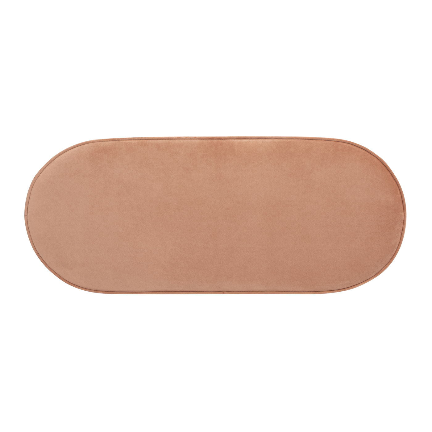 Serena oval storage bench ottoman with tan fabric upholstery on Tampa Home & Garden Store