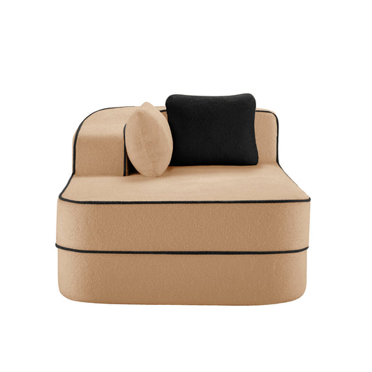 Elysees Left Chaise Sofa HouseOfZazla camel teddy fabric with two pillows on Tampa Home & Garden Store