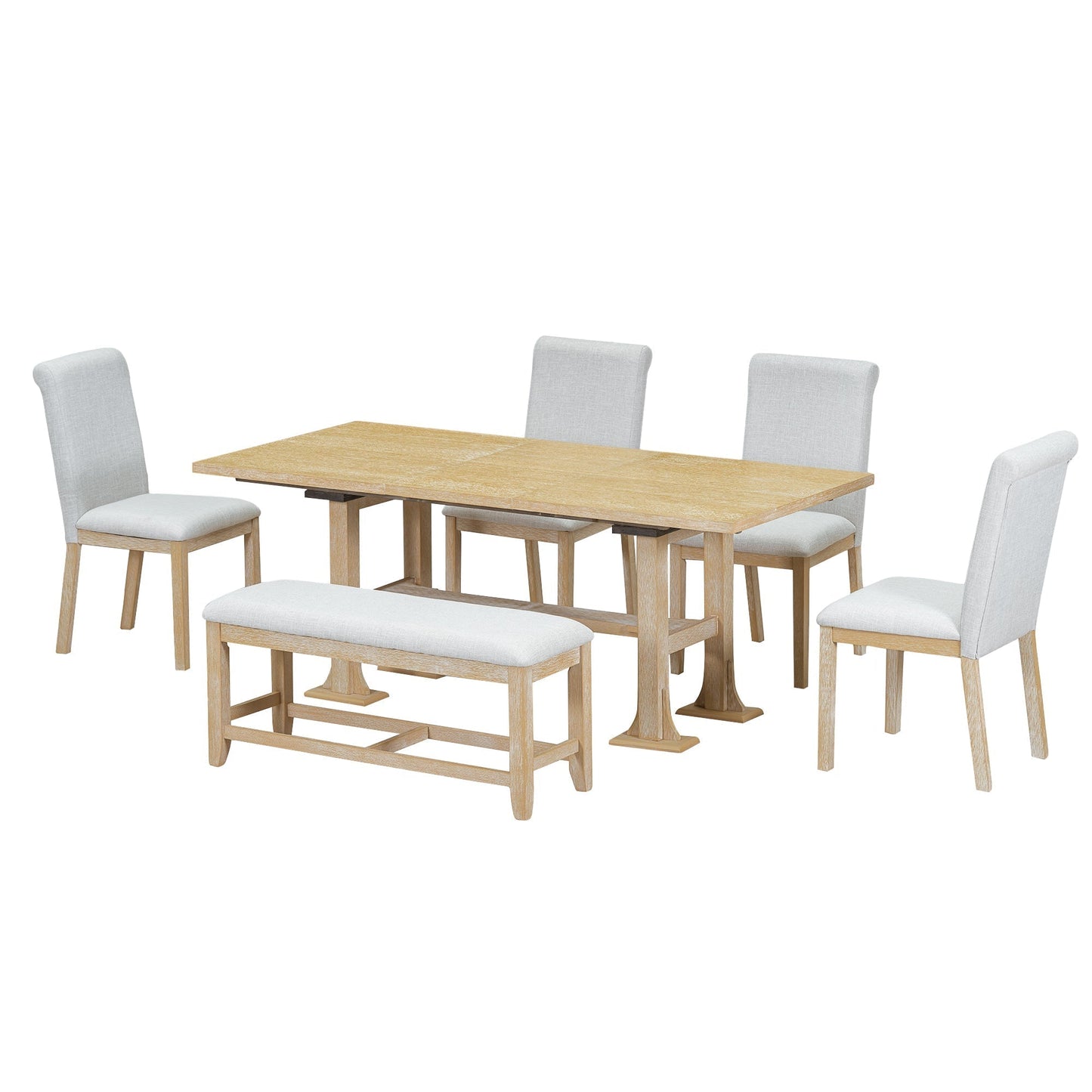 Artisanal 6-piece extendable solid wood dining set with benches, oak, HouseOfZazla on Tampa Home & Garden Store