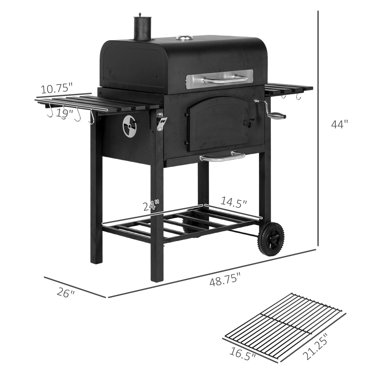 Outsunny charcoal grill with adjustable height and folding shelves, black steel by HouseOfZazla on Tampa Home & Garden Store