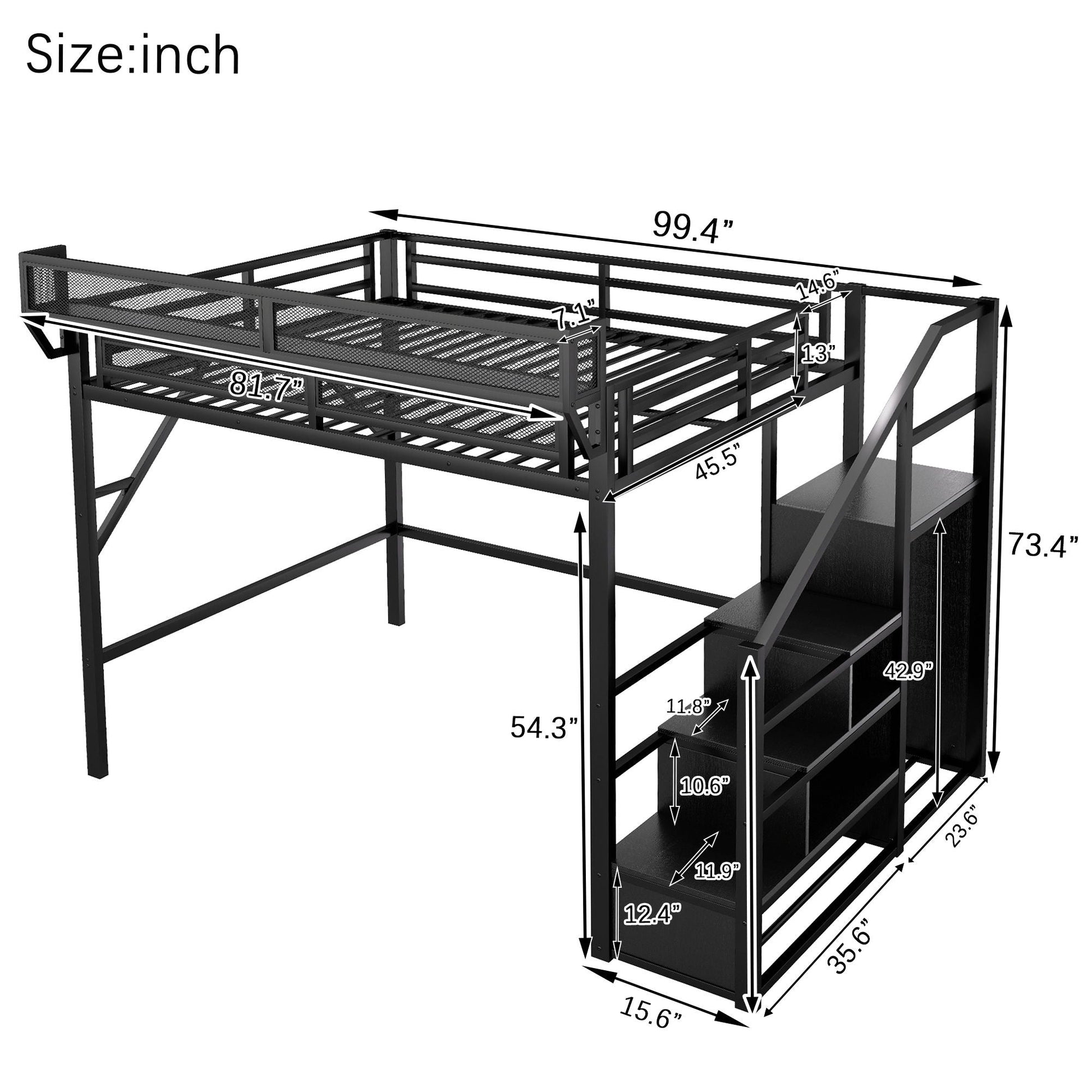 Queen Size Loft Bed with Stairs and Wardrobe in black by HouseOfZazla on Tampa Home & Garden Store