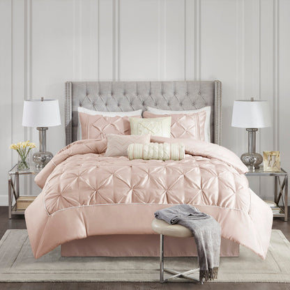 7 Piece Tufted Blush Comforter Set for Cal King