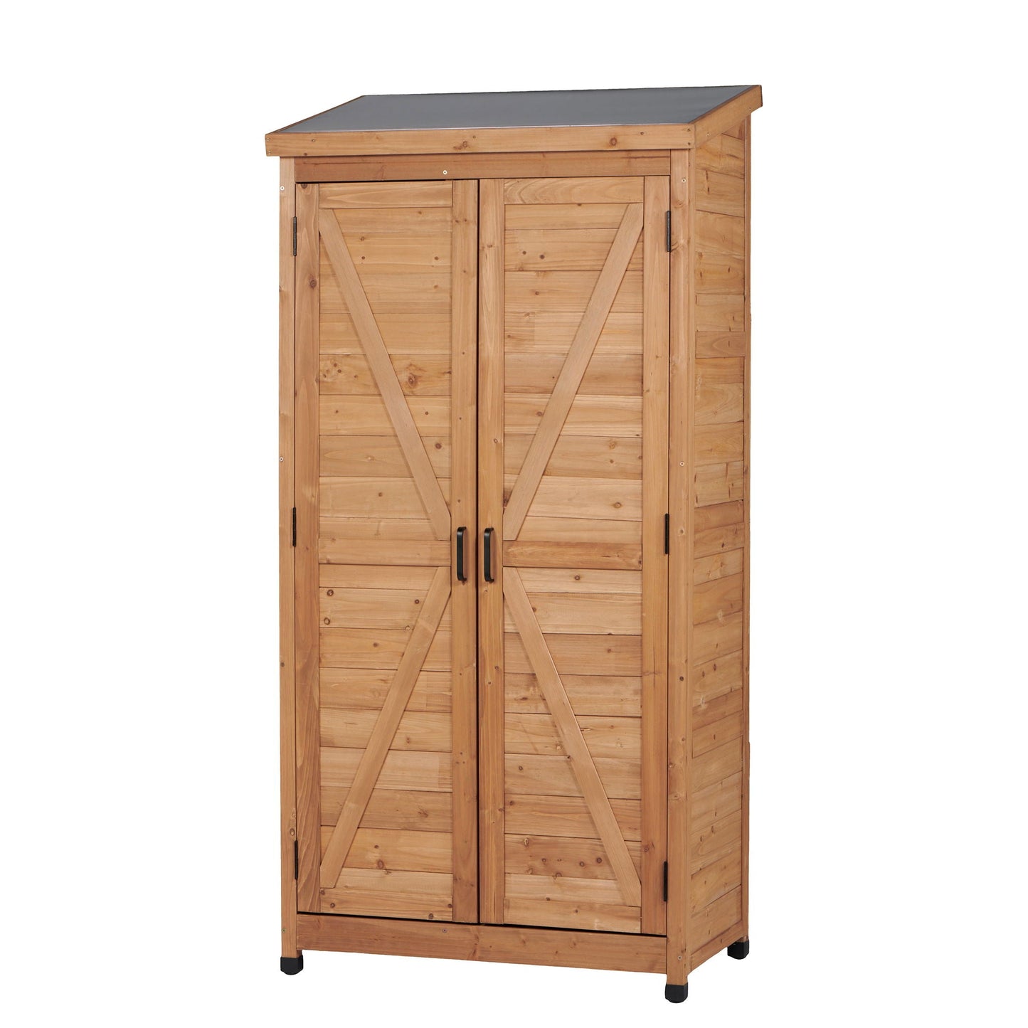Outdoor Shed With Vertical Tool Cabinet and Shelf
