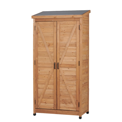 Outdoor Shed With Vertical Tool Cabinet and Shelf