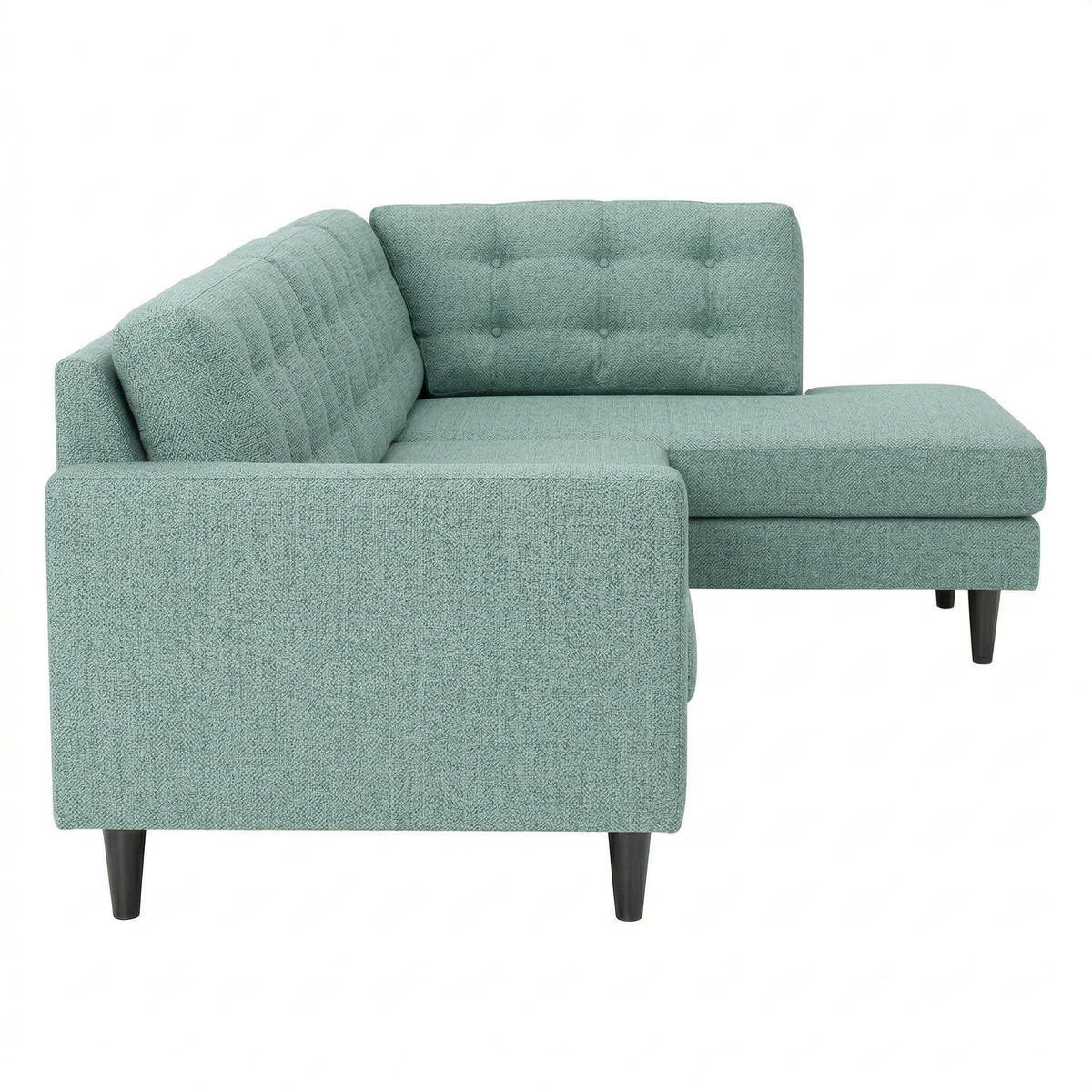 Talmadge Sectional Sofa teal textured fabric with tufted back cushions black tapered legs on Tampa Home & Garden Store