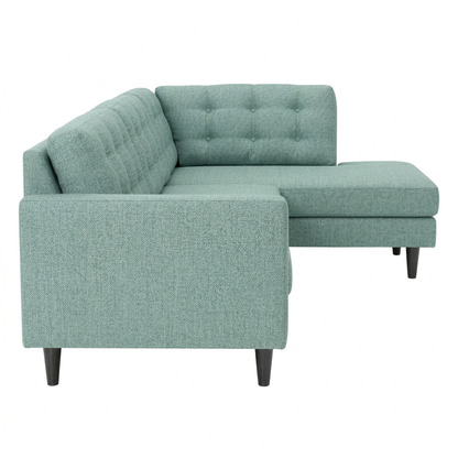 Talmadge Sectional Sofa teal textured fabric with tufted back cushions black tapered legs on Tampa Home & Garden Store