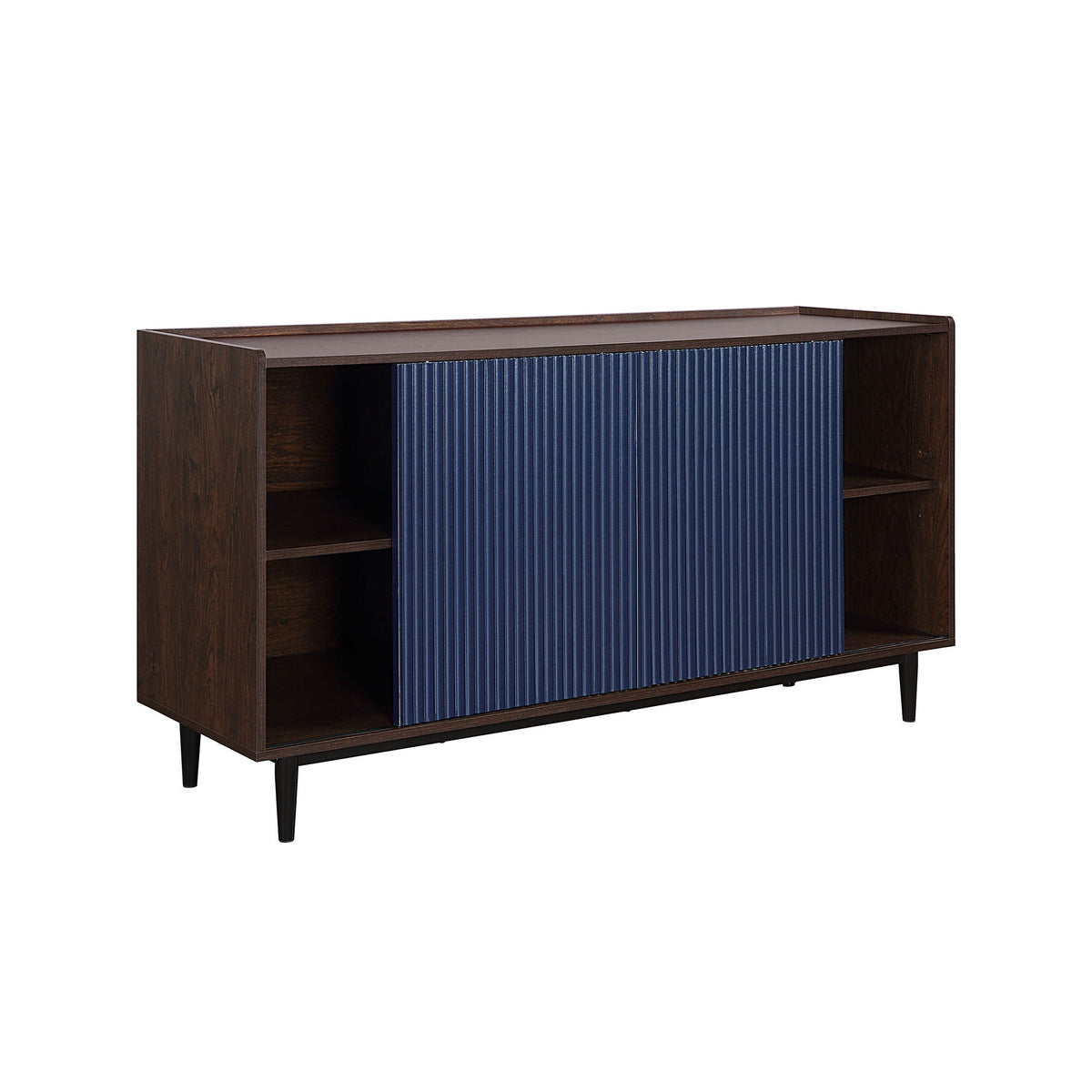 Fluted blue front panel sideboard with adjustable storage inside, dark wood frame on Tampa Home & Garden Store