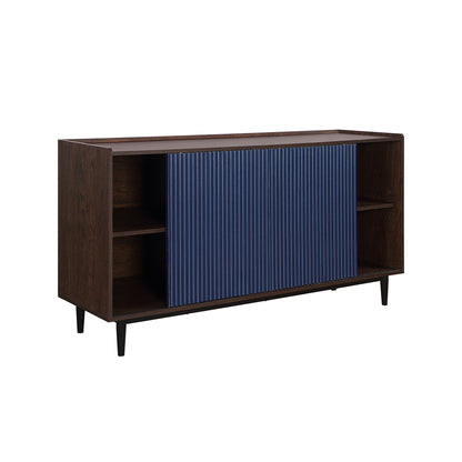 Fluted blue front panel sideboard with adjustable storage inside, dark wood frame on Tampa Home & Garden Store