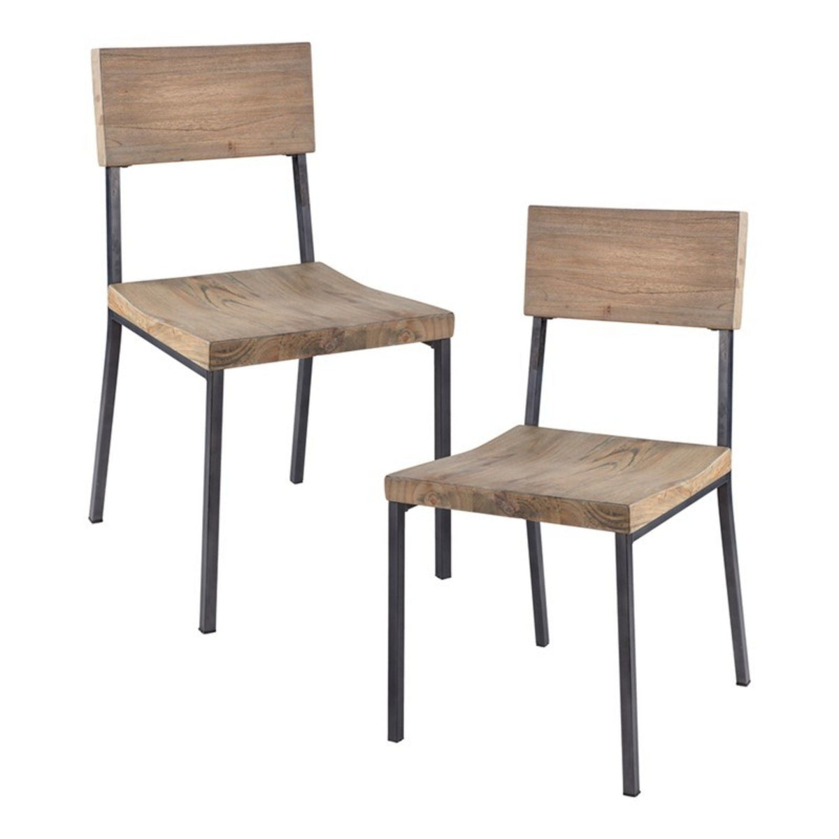 Tacoma Dining Chair Set with solid hardwood back and seat, gray metal legs, 3 chairs on Tampa Home & Garden Store