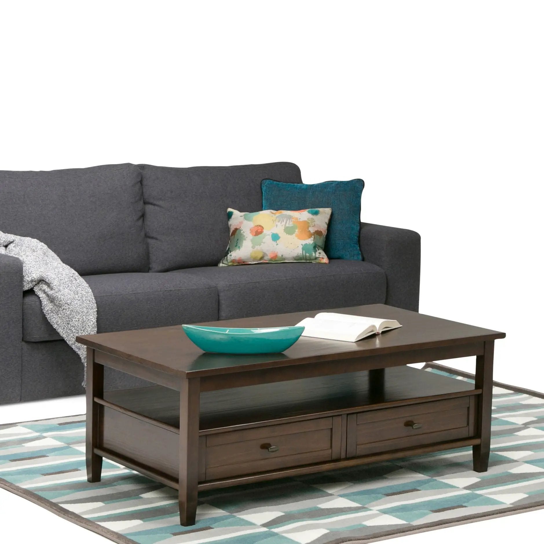 Warm Shaker handcrafted coffee table, dark wood with two drawers and a lower shelf on Tampa Home & Garden Store