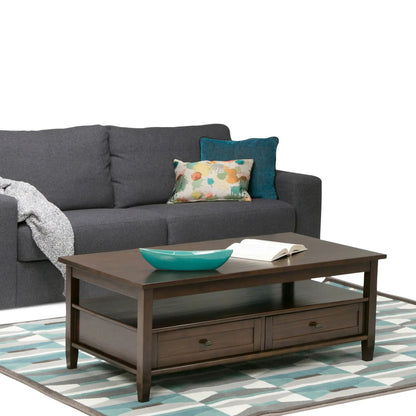 Warm Shaker handcrafted coffee table, dark wood with two drawers and a lower shelf on Tampa Home & Garden Store