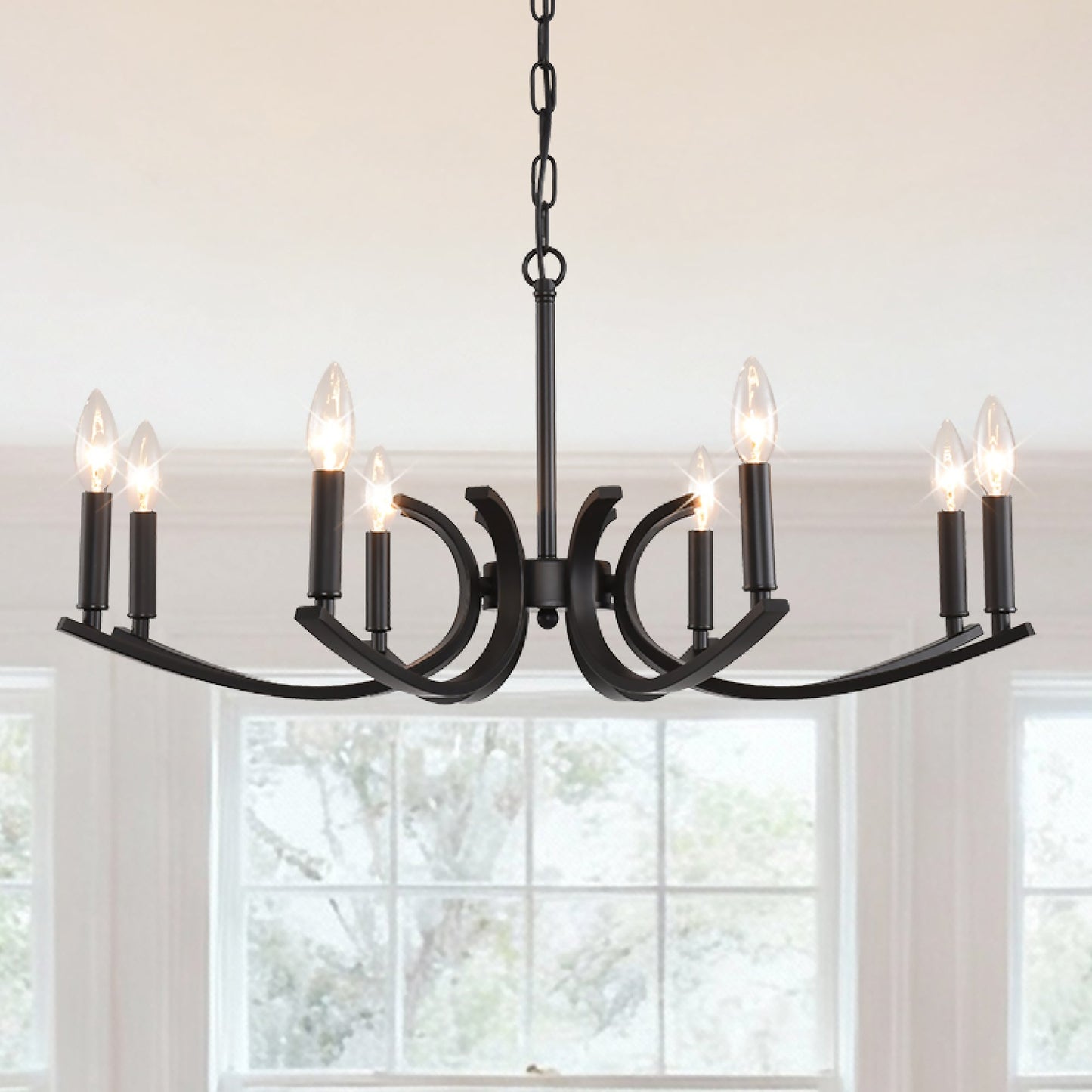 8-Light Farmhouse Chandelier Black Metal by HouseOfZazla chain-hung fixture on Tampa Home & Garden Store