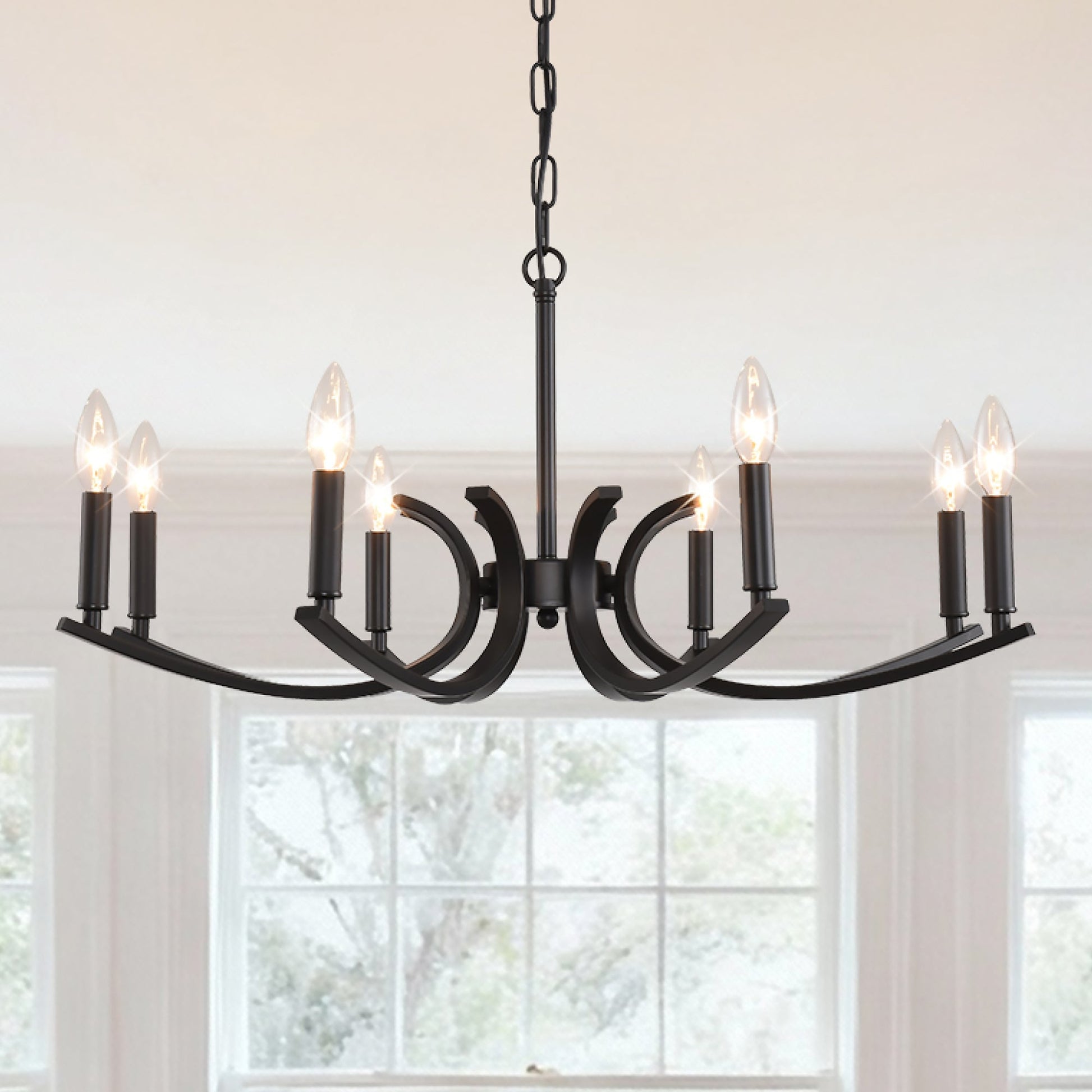8-Light Farmhouse Chandelier Black Metal by HouseOfZazla chain-hung fixture on Tampa Home & Garden Store