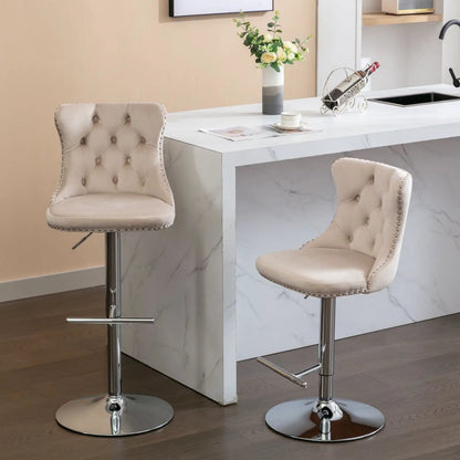 Swivel bar stools tufted beige upholstery adjustable height 25–33 in set of 2 chrome bases on Tampa Home & Garden Store