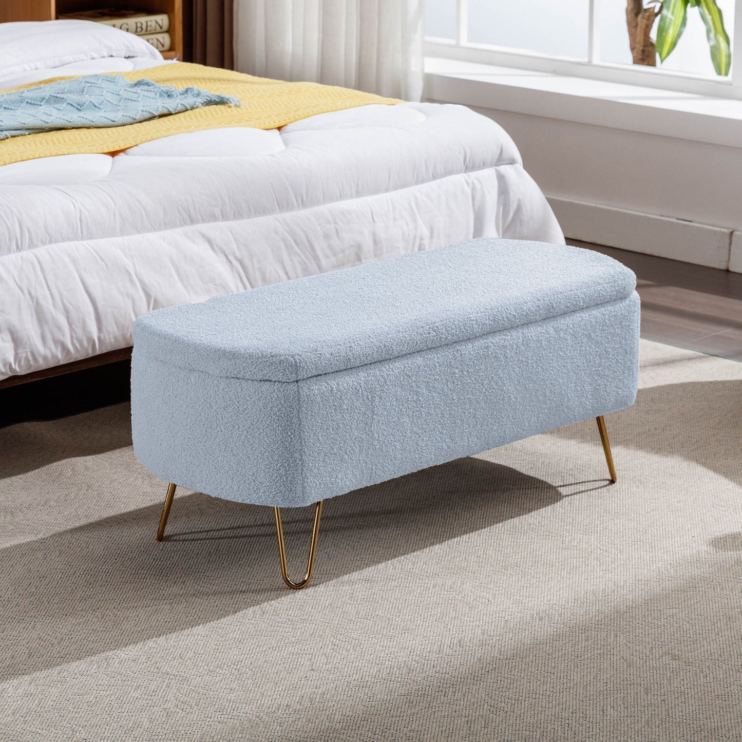 Soft Faux Fur Storage Ottoman For Bedroom