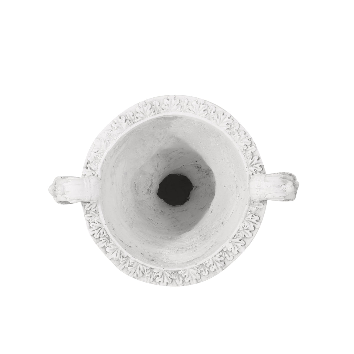 Roman Style MGO Garden Urn Planter by HouseOfZazla, white ceramic urn with ornate leaf rim on Tampa Home & Garden Store