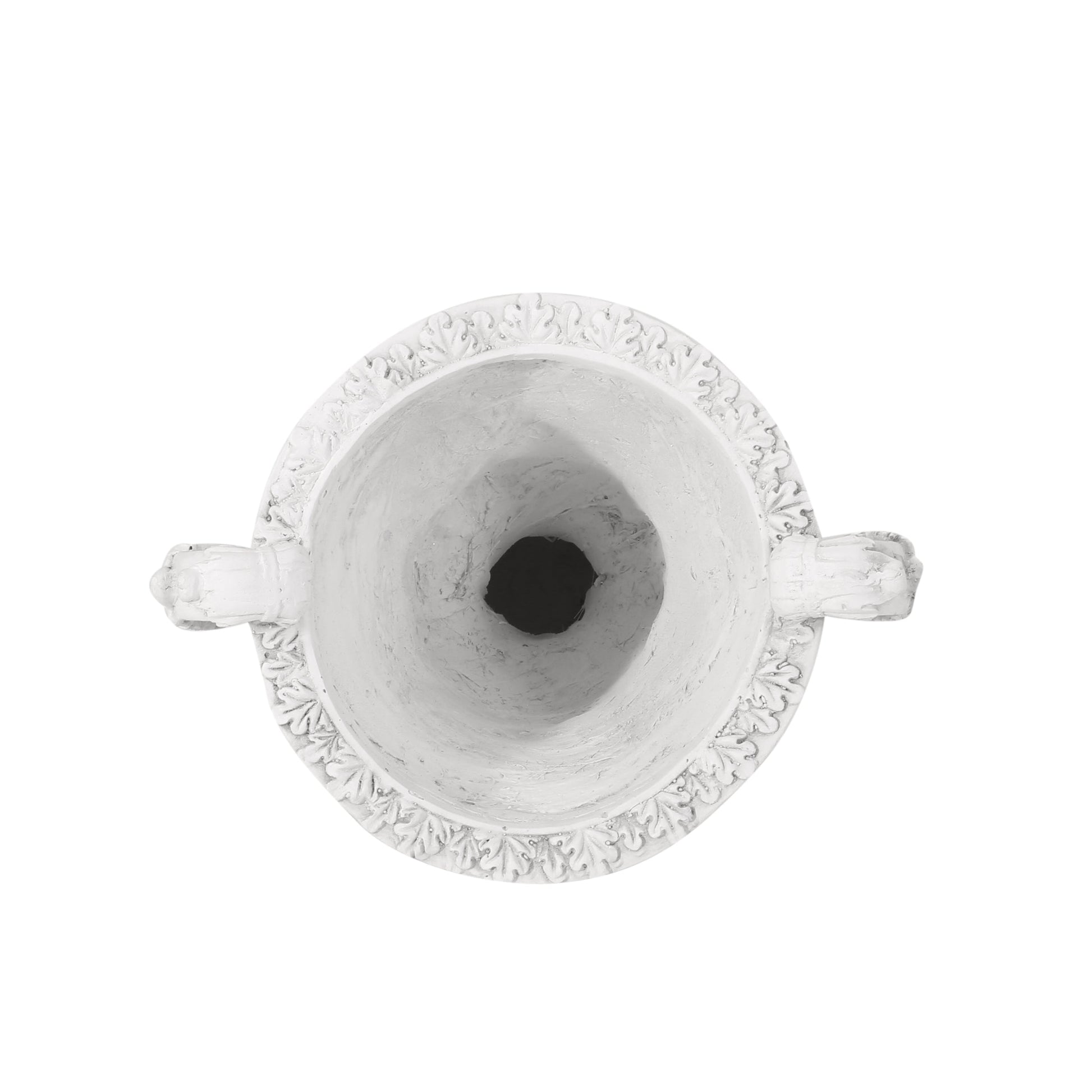 Roman Style MGO Garden Urn Planter by HouseOfZazla, white ceramic urn with ornate leaf rim on Tampa Home & Garden Store