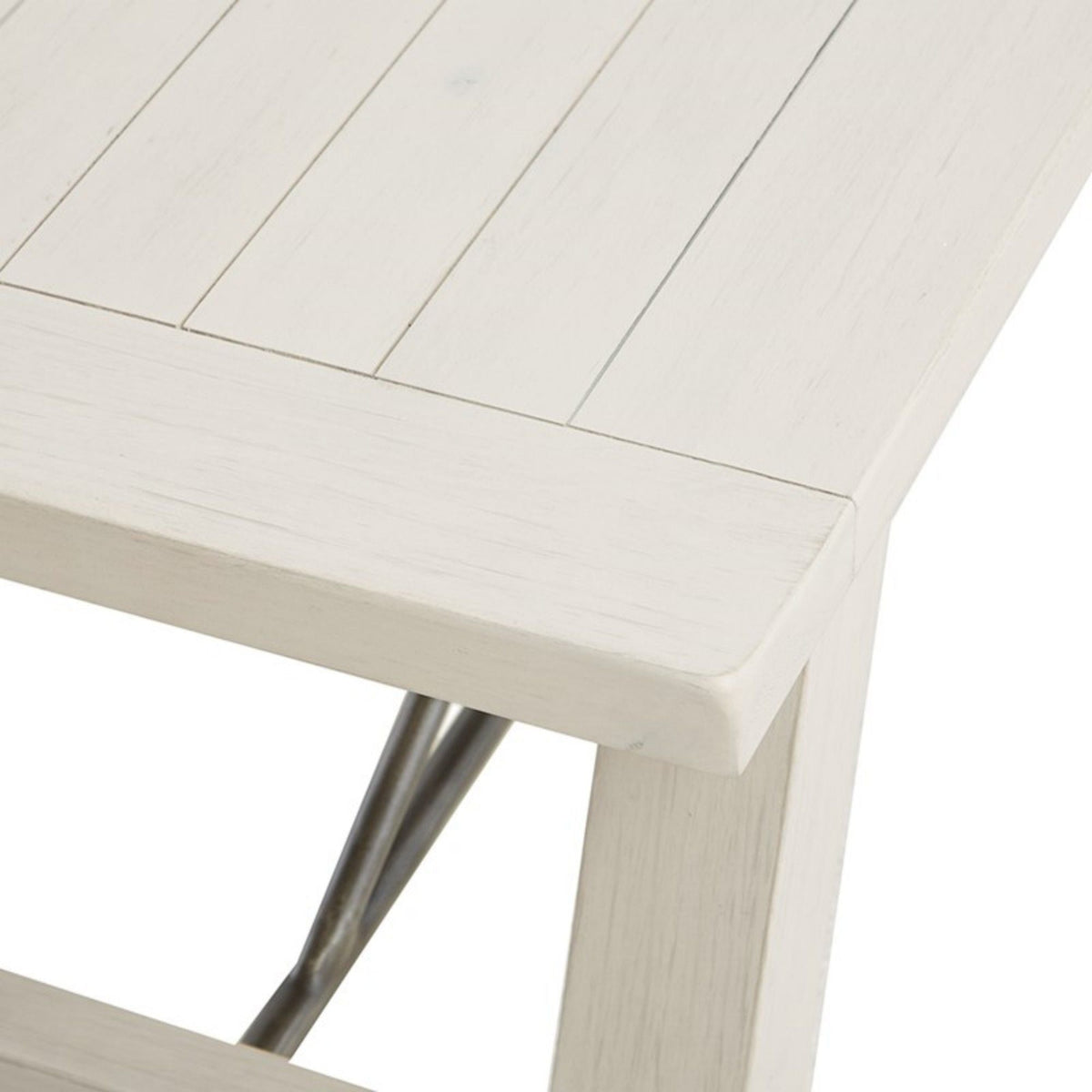 Solid wood dining bench with metal stretchers in light whitewash by HouseOfZazla on Tampa Home & Garden Store